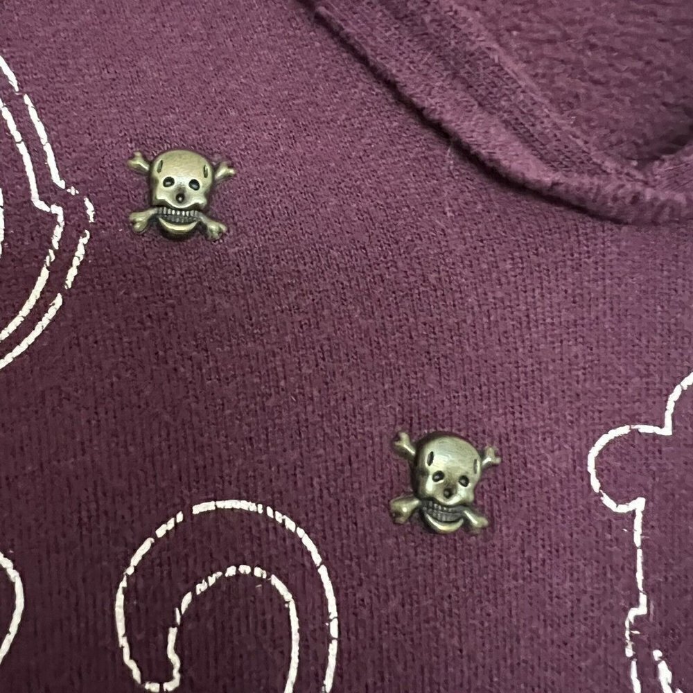 DISNEYLAND Vintage Tinker bell Hoodie Sweatshirt Skulls Embroidered Purple SMALL - Picture 4 of 12